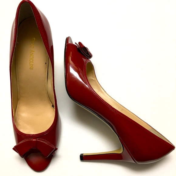 Enzo Angliolini Red Leather Peep Toe Pumps Heels Size 10.5 - Picture 1 of 12